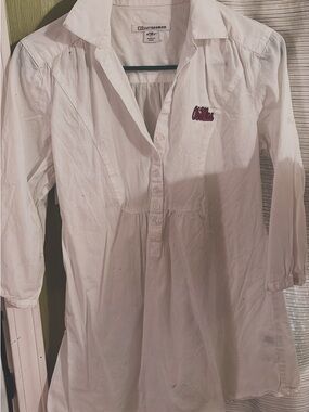 Cutter & Buck White Long-Sleeve Button Popover with Small Red Script Logo